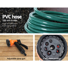 Green Fingers Water Hose Reel 30M Retractable Garden Brass Spray Gun Auto Rewind
