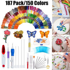 DIY Magic Embroidery Craft 187 In 1 Stitching Weaving Tool Set 150 Threads Embroider Pen Punch Needle Scissors Kit