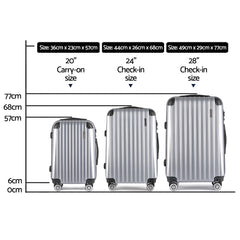 Wanderlite 20-24-28 Inch Luggage 3Set with TSA Lock Spinner Carry On Hard Shell Travel Suitcase Luggage Case Silver