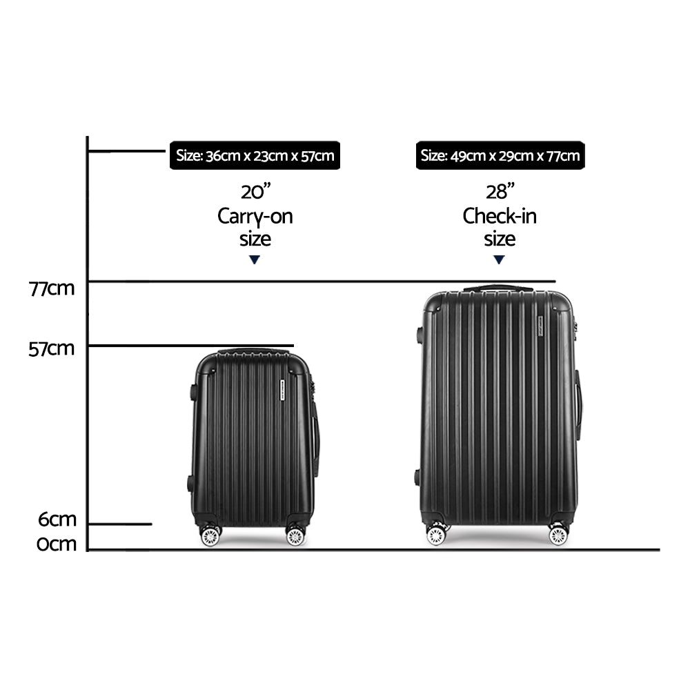 Wanderlite 20in 28in Luggage 2Set with Zipper Lock Carry On Hard Shell Travel Suitcase Luggage Case Black