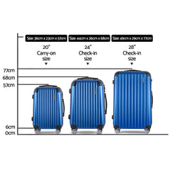 Wanderlite 3 Set Luggage 20-24-28 Inch with Zipper Lock Carry On Hard Shell Travel Suitcase Luggage Case Blue