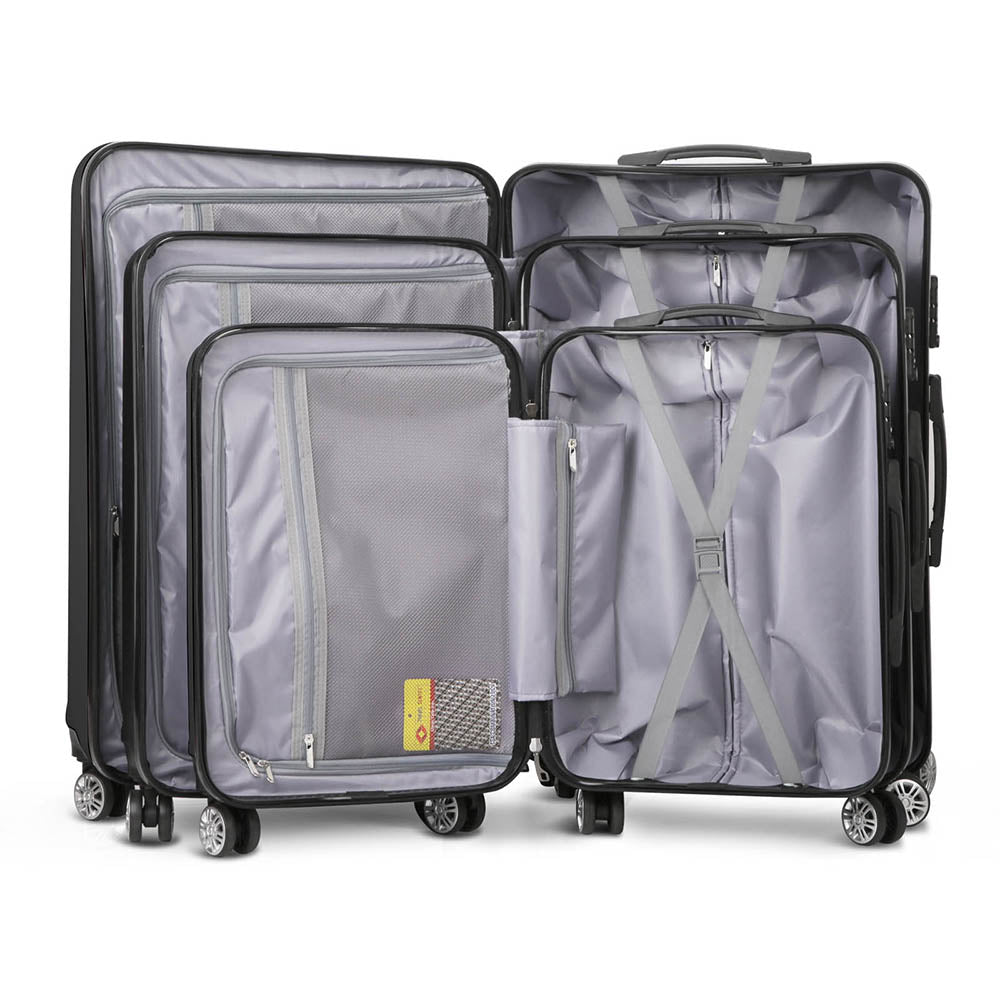 Wanderlite 2Set 20-28 Inch Luggage with TSA Lock Spinner Travel Suitcase Carry On Hard Shell Luggage Case Black