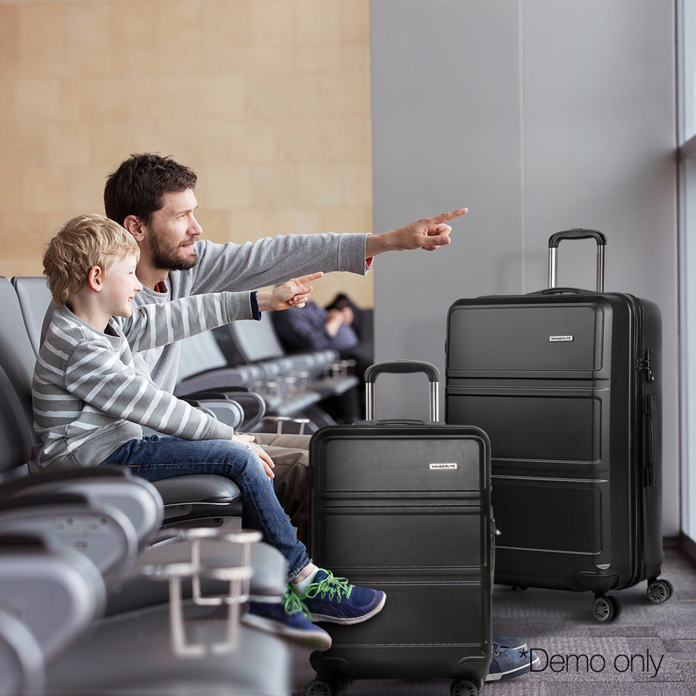 Wanderlite 2Set 20-28 Inch Luggage with TSA Lock Spinner Travel Suitcase Carry On Hard Shell Luggage Case Black
