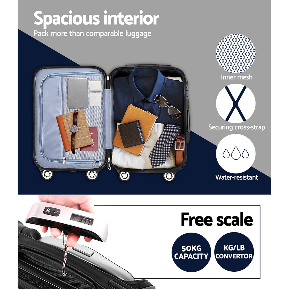 Wanderlite 3 Set Luggage 20-24-28 Inch with TSA Lock Spinner Hard Shell Travel Suitcase Luggage Organiser Case Black