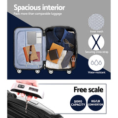 Wanderlite 3 Set Luggage 20-24-28 Inch with TSA Lock Spinner Hard Shell Travel Suitcase Luggage Organiser Case Black
