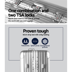 Wanderlite 28 Inch Luggage with TSA Lock Stainless�Steel�Wrapped�Corners Hard Shell Travel Suitcase Luggage Case Silver