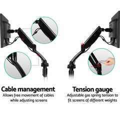 Artiss Monitor Arm Gas Spring Dual Desk Mount Screen Holder