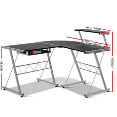 Artiss Computer Desk L-Shape Keyboard Tray Shelf Black