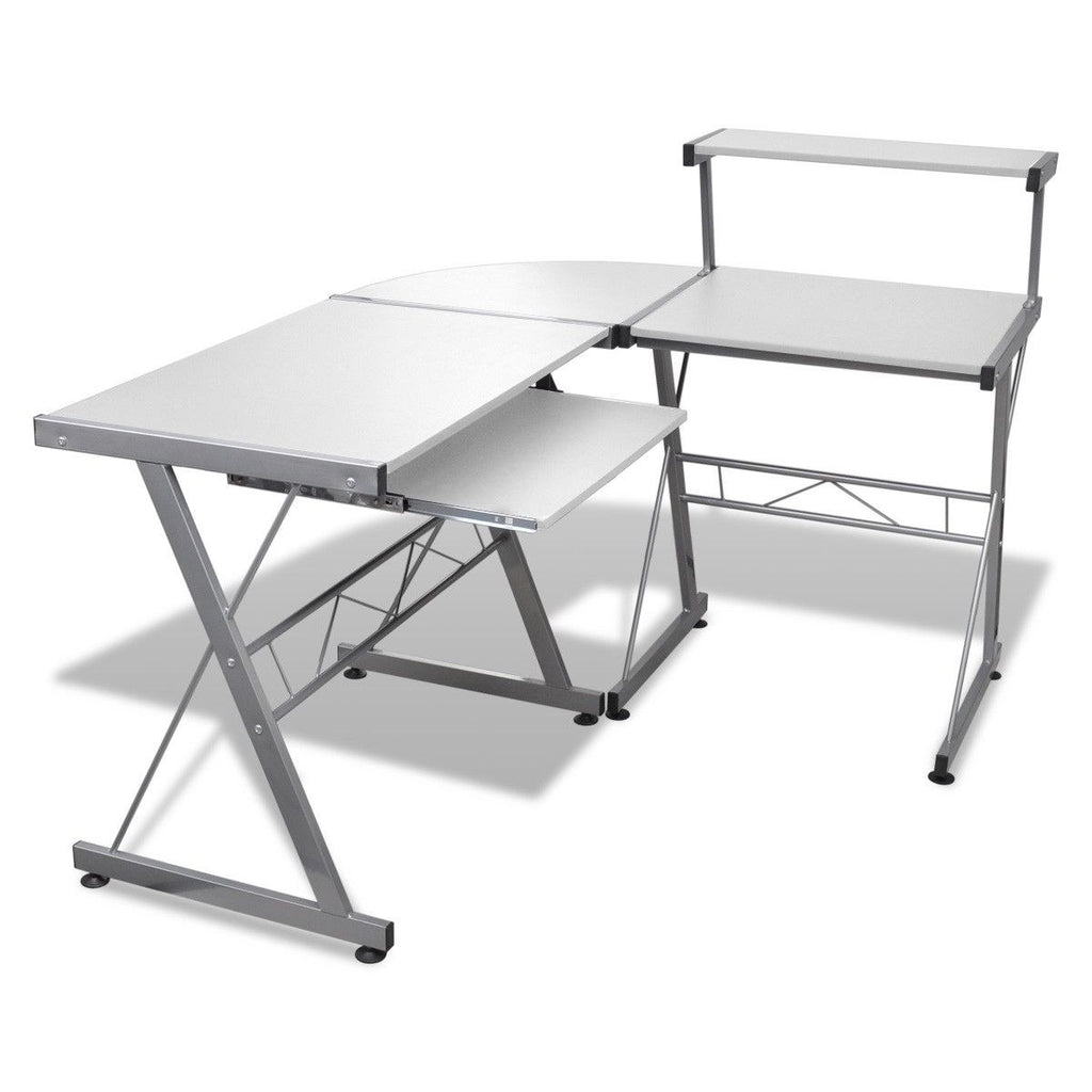 Artiss Computer Desk L-Shape Keyboard Tray Shelf White