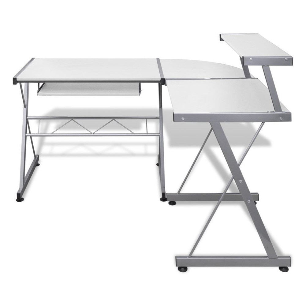 Artiss Computer Desk L-Shape Keyboard Tray Shelf White