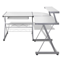 Artiss Computer Desk L-Shape Keyboard Tray Shelf White