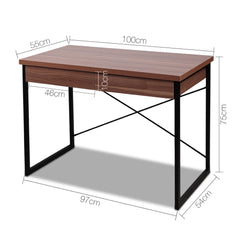 Artiss Computer Desk Drawer Storage Walnut 100CM