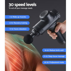 Everfit Massage Gun 30 Speed 6 Heads Vibration Muscle Massager Chargeable Black