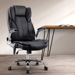 Artiss 8 Point Massage Office Chair PU Leather Black