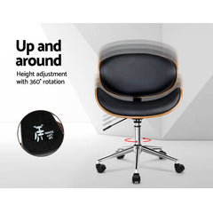 Artiss Wooden Office Chair Leather Seat Black