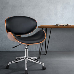 Artiss Wooden Office Chair Leather Seat Black