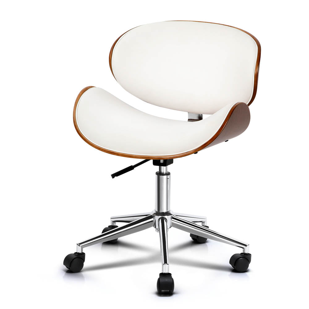Artiss Wooden Office Chair Leather Seat White