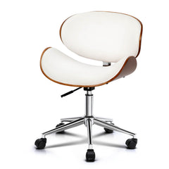 Artiss Wooden Office Chair Leather Seat White