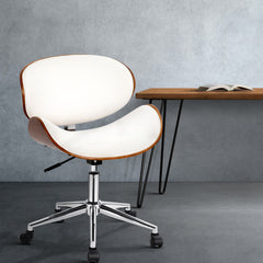 Artiss Wooden Office Chair Leather Seat White