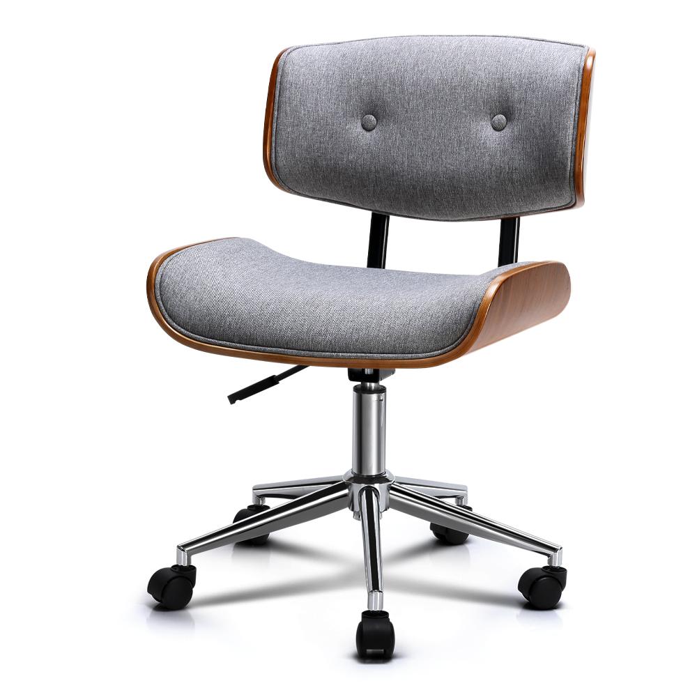 Artiss Wooden Office Chair Fabric Seat Grey