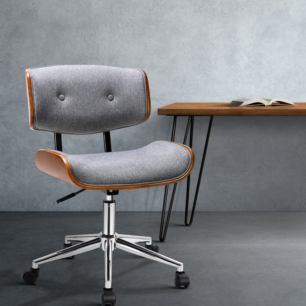 Artiss Wooden Office Chair Fabric Seat Grey