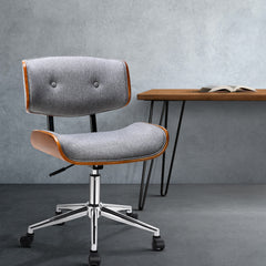 Artiss Wooden Office Chair Fabric Seat Grey