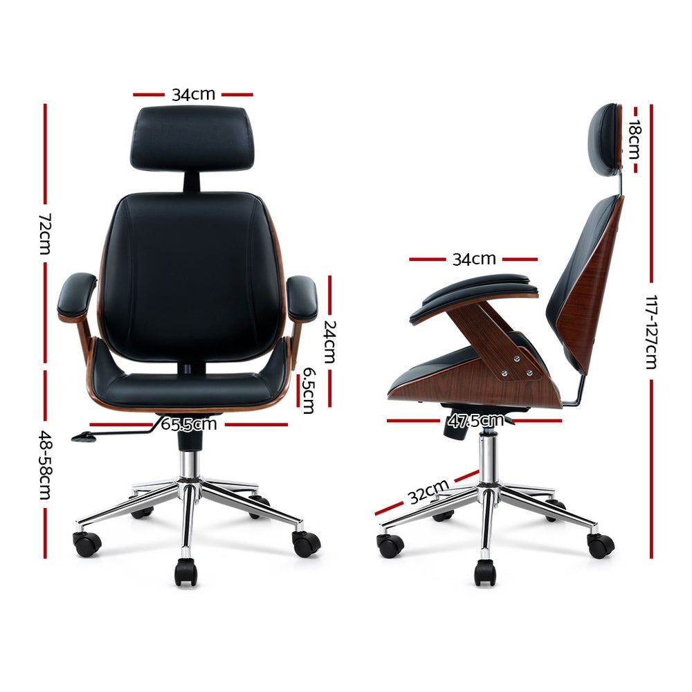 Artiss Wooden Office Chair Leather Seat Black