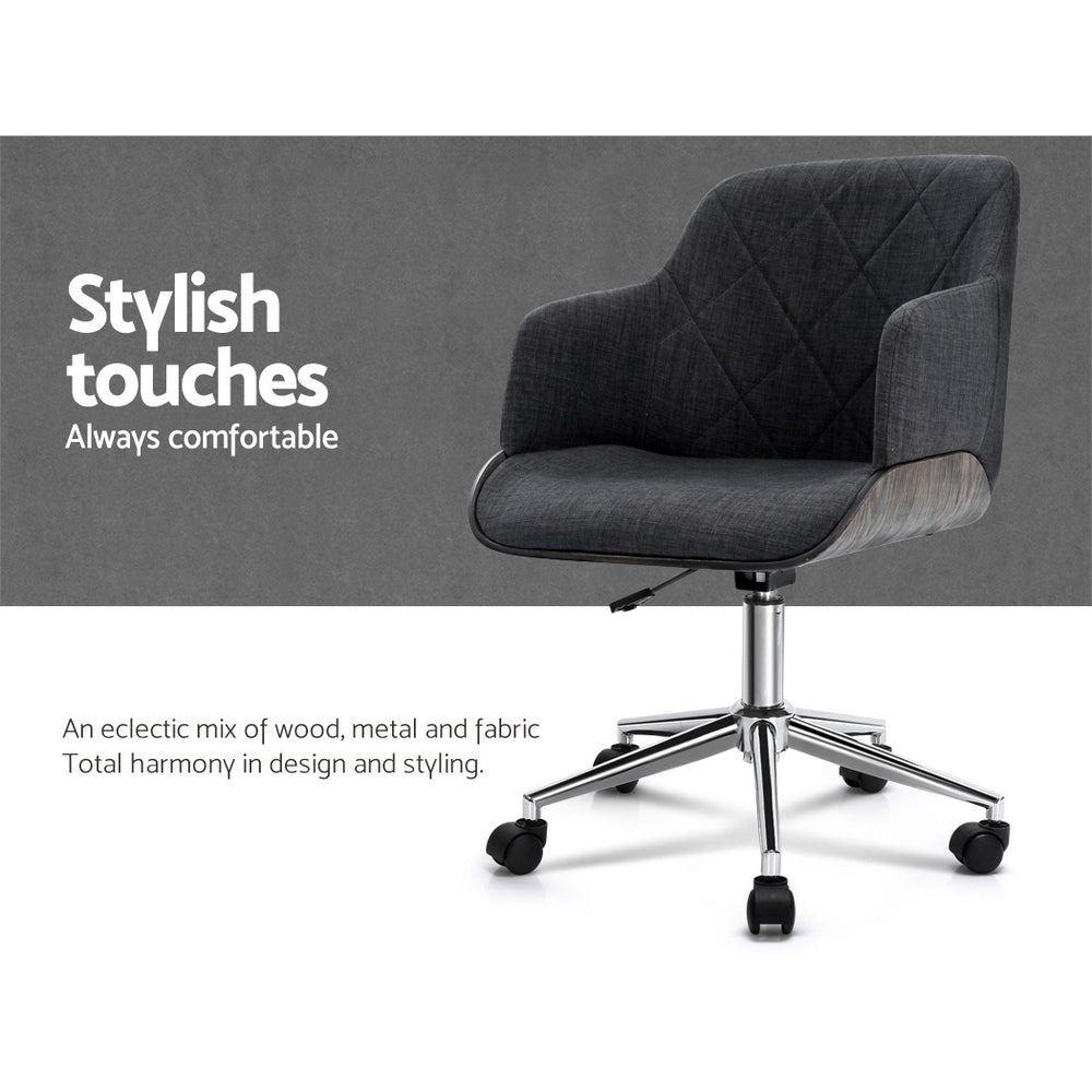 Artiss Wooden Office Chair Fabric Seat Grey