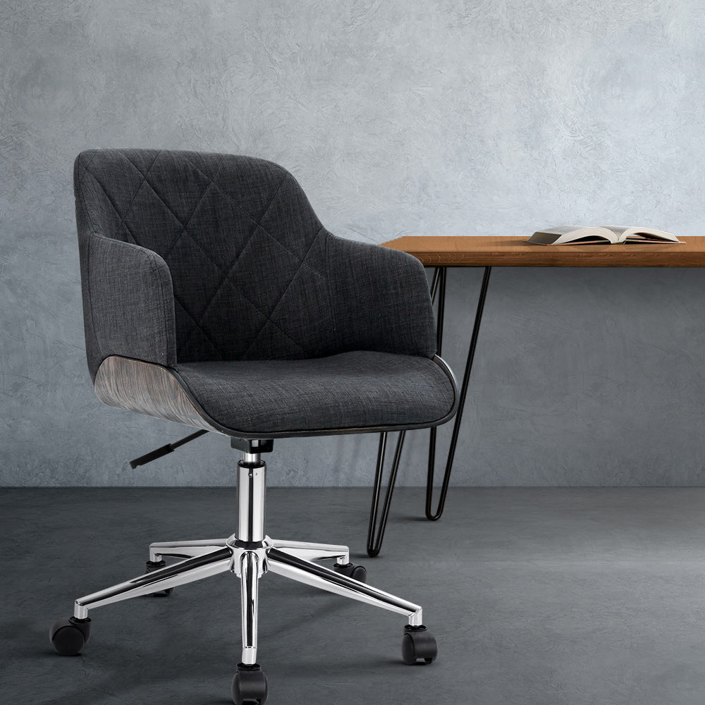 Artiss Wooden Office Chair Fabric Seat Grey