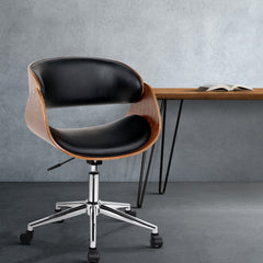Artiss Wooden Office Chair Leather Seat Black