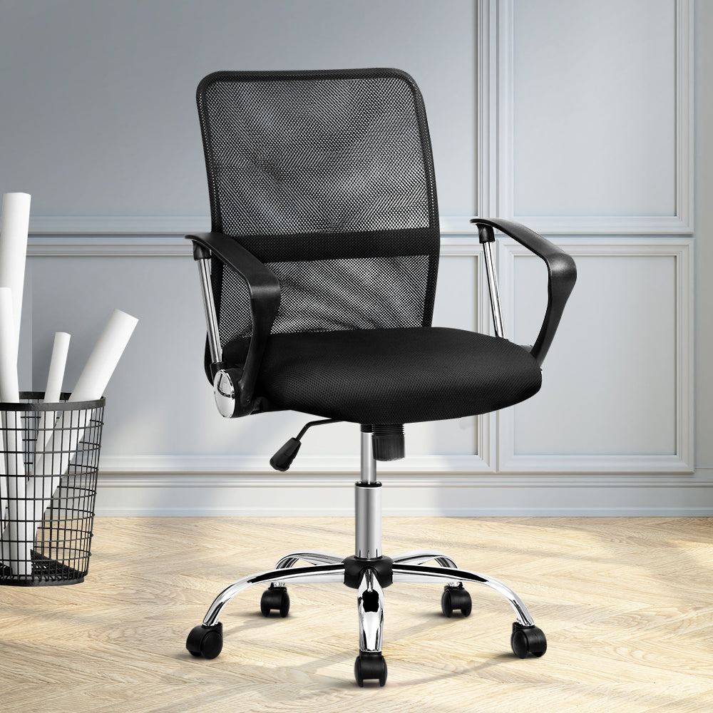 Artiss Mesh Office Chair Mid Back Black