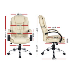 Artiss Executive Office Chair Leather Tilt Beige