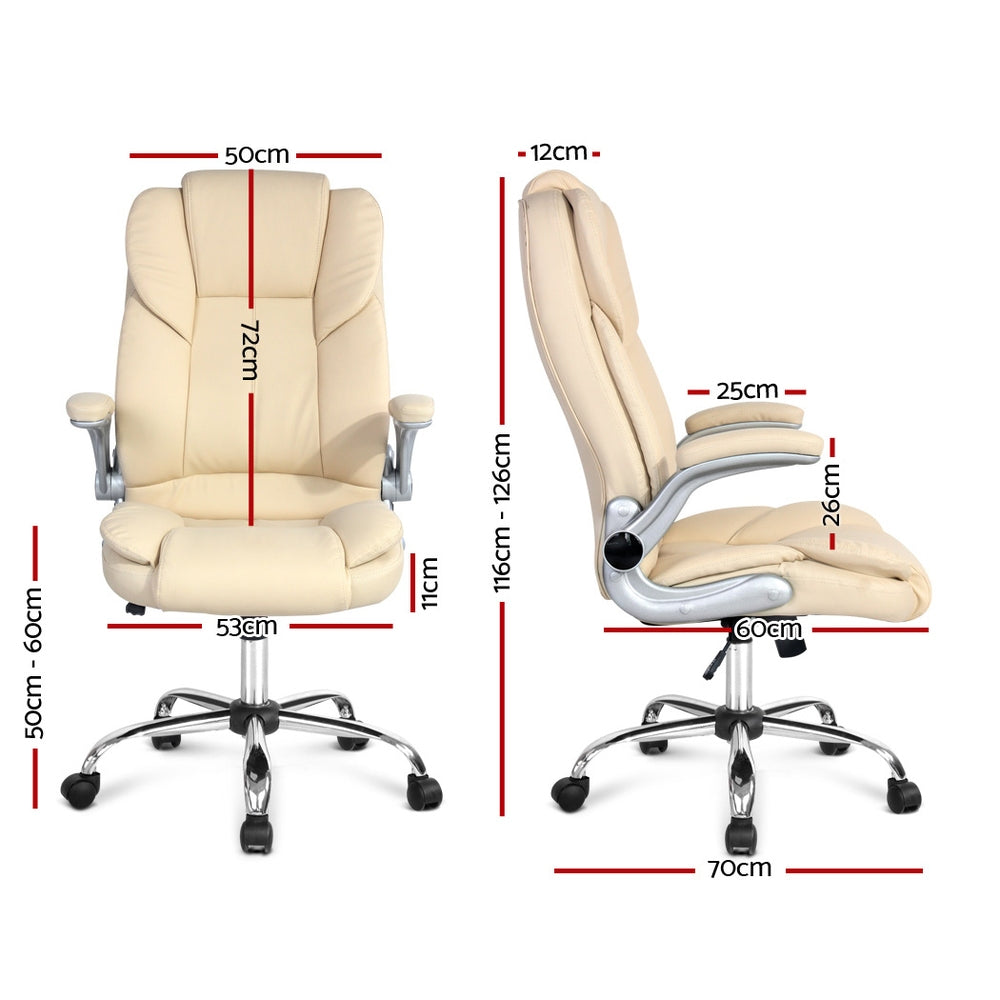 Artiss Executive Office Chair Leather Tilt Beige