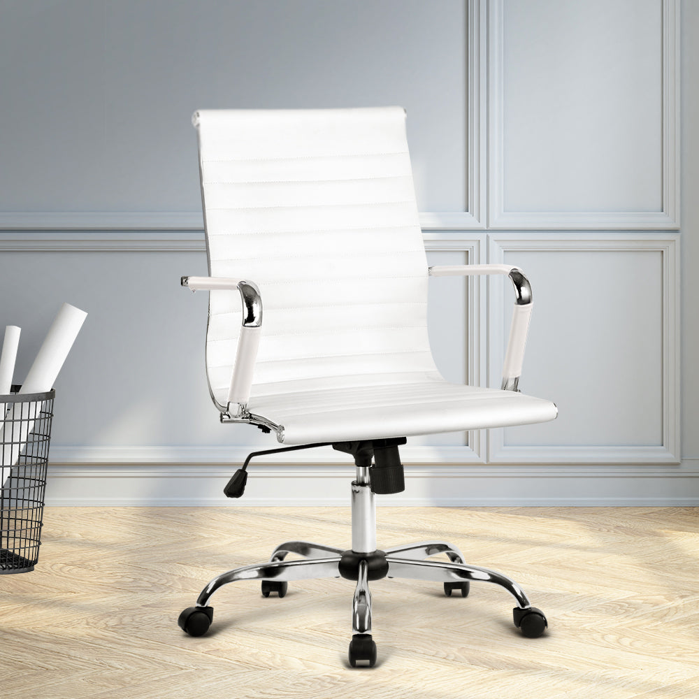 Artiss Office Chair Conference Chairs PU Leather Mid Back White