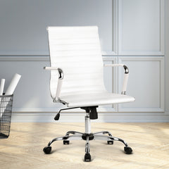 Artiss Office Chair Conference Chairs PU Leather Mid Back White