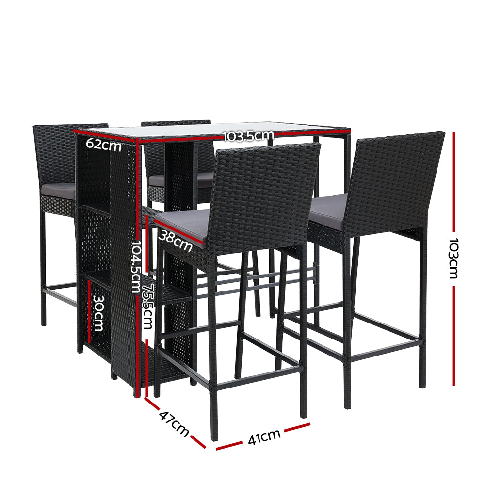Gardeon 5-Piece Outdoor Bar Set Patio Dining Chairs Wicker Table Stools