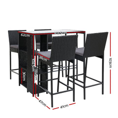 Gardeon 5-Piece Outdoor Bar Set Patio Dining Chairs Wicker Table Stools