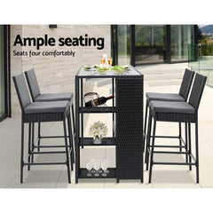 Gardeon 5-Piece Outdoor Bar Set Patio Dining Chairs Wicker Table Stools
