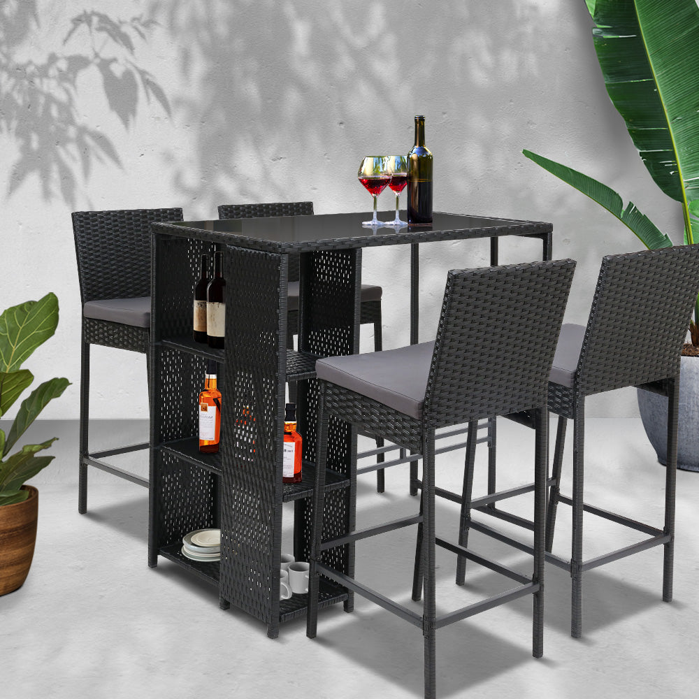 Gardeon 5-Piece Outdoor Bar Set Patio Dining Chairs Wicker Table Stools