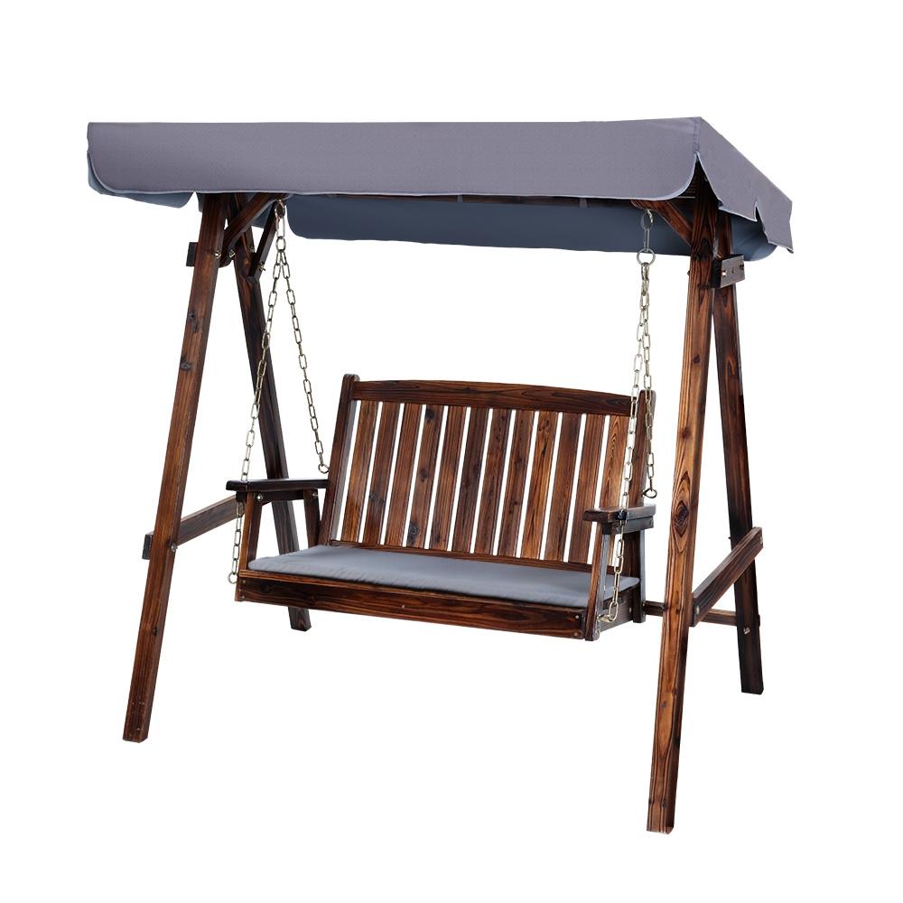 Gardeon Outdoor Wooden Swing Chair Garden Bench Canopy Cushion 2 Seater Charcoal
