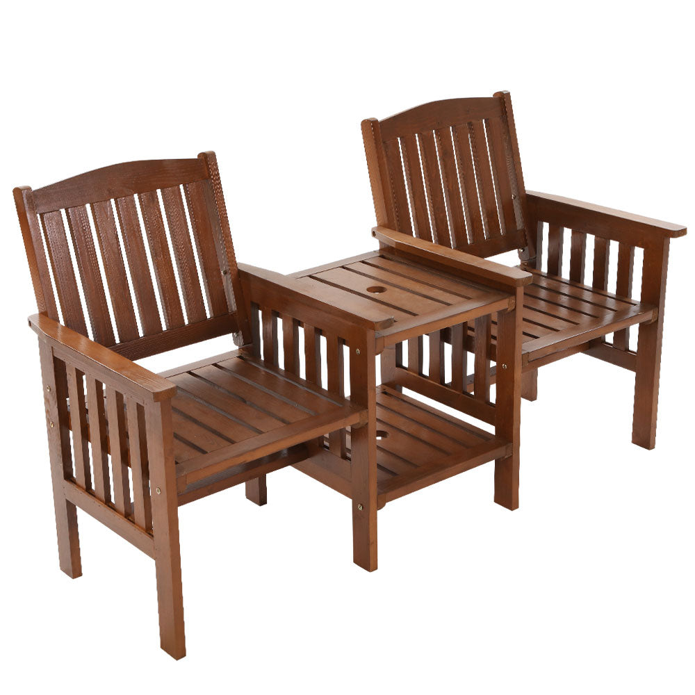Gardeon Outdoor Garden Bench Loveseat Wooden Table Chairs Patio Furniture Brown
