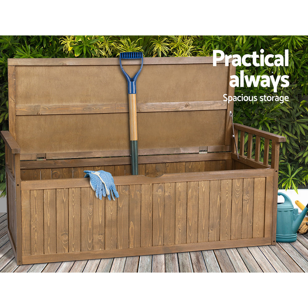 Gardeon Outdoor Storage Bench Box 129cm Wooden Garden Toy Chest Sheds Patio Furniture XL Natural