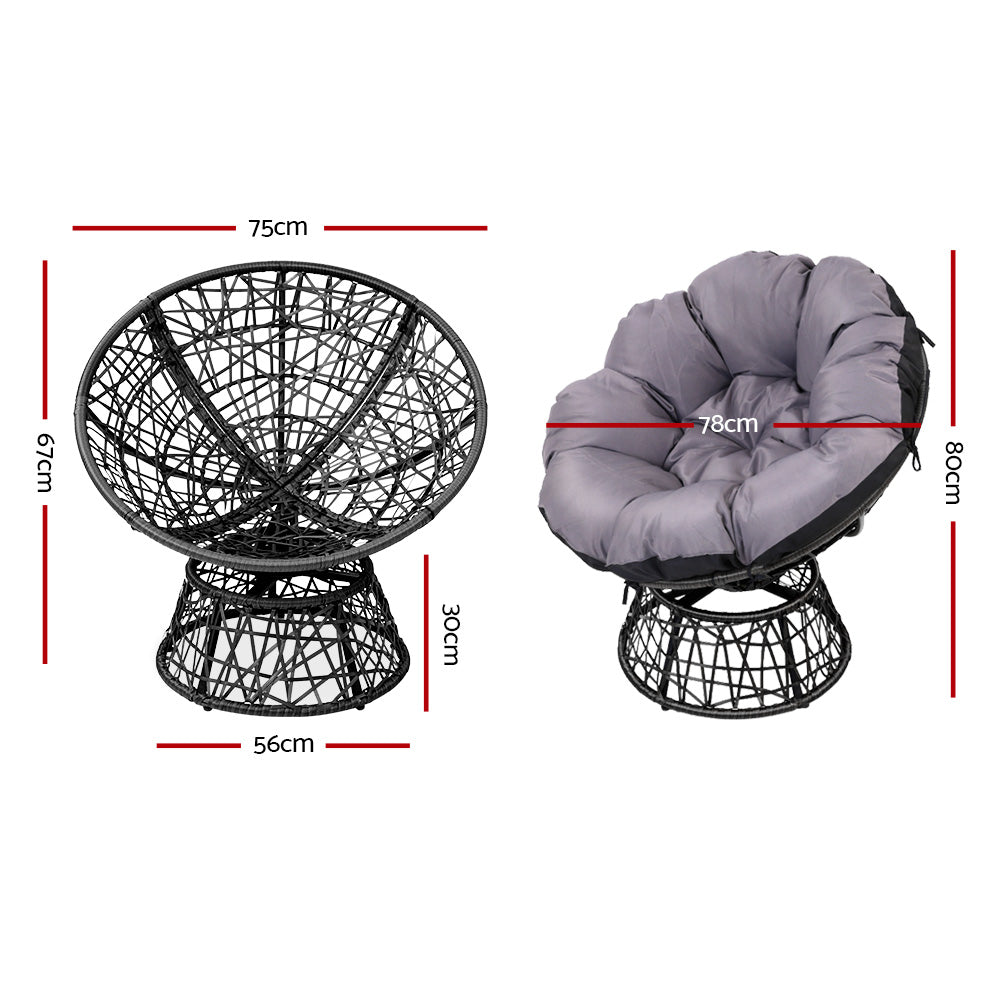 Gardeon Outdoor Lounge Setting Furniture Wicker Papasan Chairs Table Patio Black