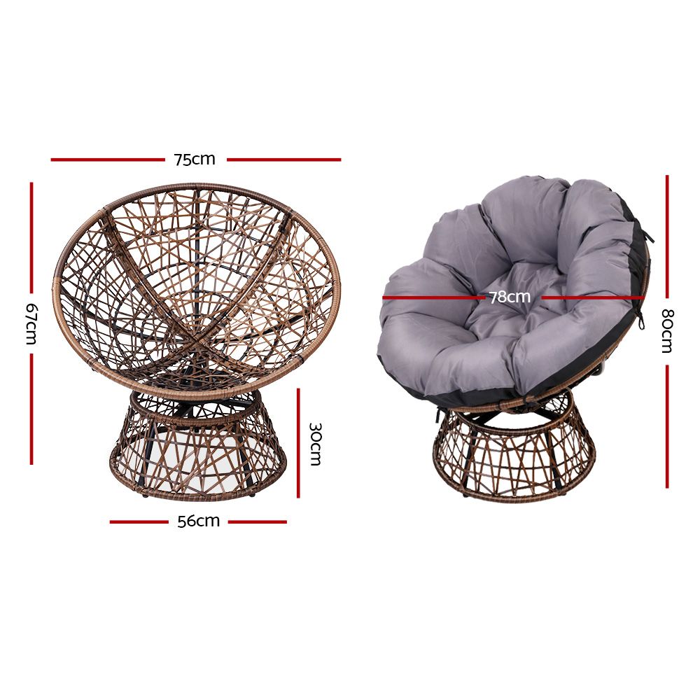 Gardeon Outdoor Lounge Setting Furniture Wicker Papasan Chairs Table Patio Brown