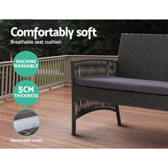 Gardeon 4PCS Outdoor Sofa Set Wicker Harp Chair Table Garden Furniture Grey
