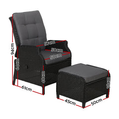 Gardeon Recliner Chair Sun lounge Setting Outdoor Furniture Patio Wicker Sofa