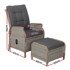 Gardeon Recliner Chair Sun lounge Outdoor Setting Patio Furniture Wicker Sofa