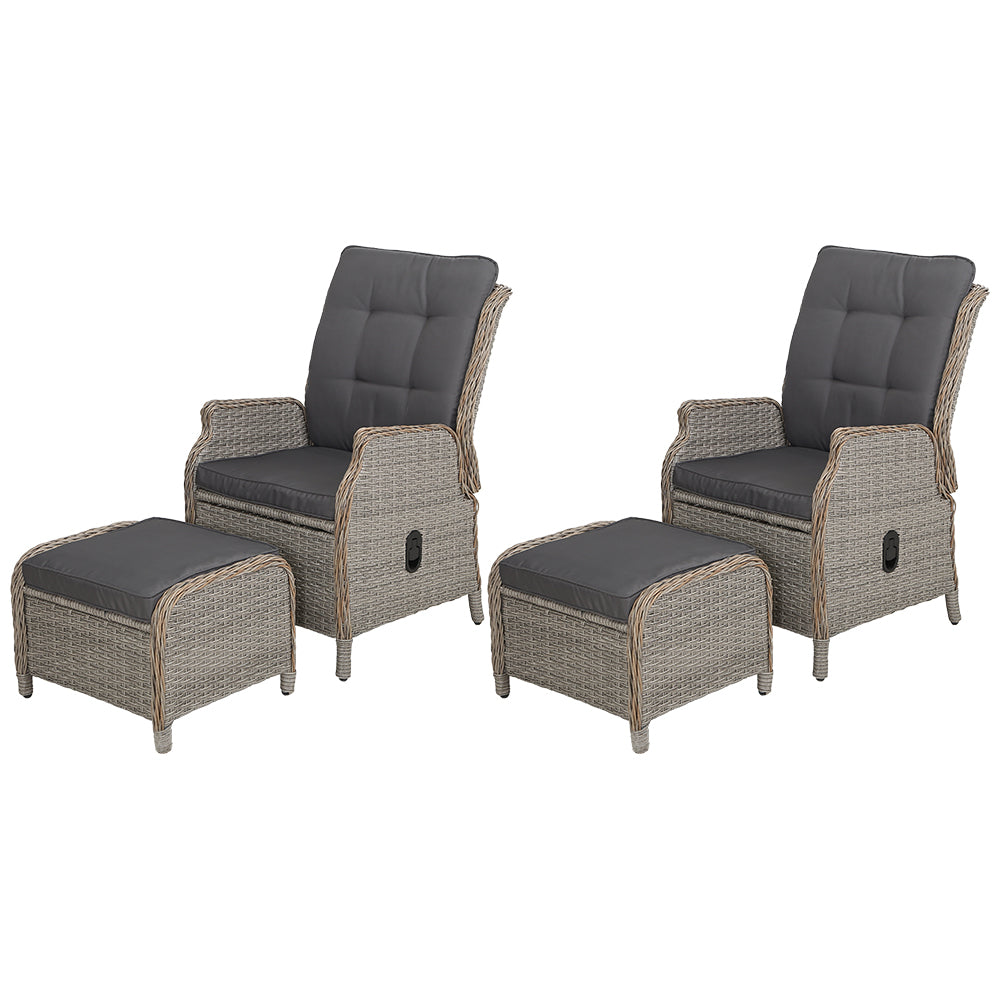 Gardeon Set of 2 Recliner Chairs Sun lounge Outdoor Patio Furniture Wicker Sofa Lounger