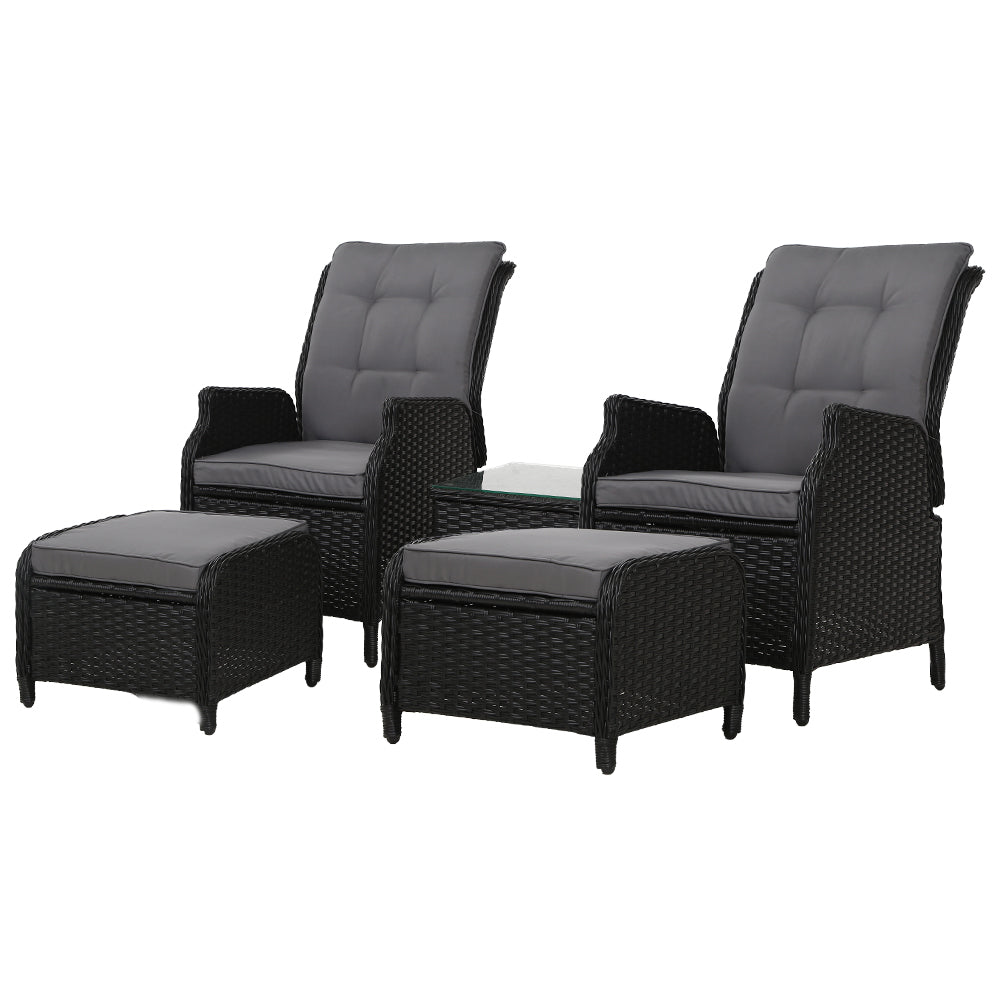 Gardeon Recliner Chairs Sun lounge Setting Outdoor Furniture Patio Garden Wicker