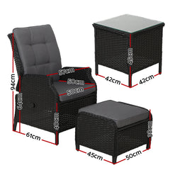 Gardeon Recliner Chairs Sun lounge Setting Outdoor Furniture Patio Garden Wicker